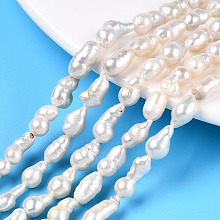 Natural Baroque Pearl Keshi Pearl Beads Strands, Cultured Freshwater Pearl, Gourd, Seashell Color, 6~16x5~7mm, Hole: 0.6mm, about 37~40pcs/strand, 15.16~15.35 inch(38.5~39cm)