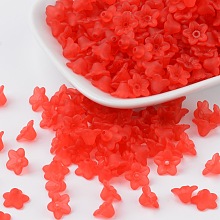 Transparent Acrylic Beads, Flower, Frosted, Red, 10x5mm, Hole: 1mm; about 4200pcs/500g