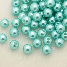 Honeyhandy Imitation Pearl Acrylic Beads, Dyed, Round, Aquamarine, 10x9.5mm, Hole: 2.5mm, about 1070pcs/pound