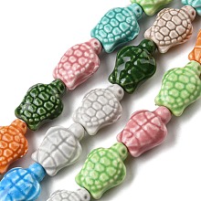 Honeyhandy Handmade Procelain Beads Strands, Tortoise, Mixed Color, 17.5~18x13x7.5~8mm, Hole: 2mm, about 18pcs/strand, 12.28''(31.2cm)