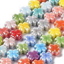 Honeyhandy Handmade Porcelain Beads Strands, Bright Glazed Porcelain, Clover, Mixed Color, 11.5x11.5x5.5mm, Hole: 2.3mm, about 26pcs/strand, 11.61''(29.5cm)