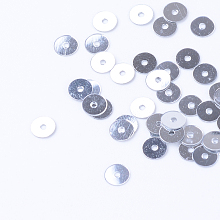 Honeyhandy Ornament Accessories Plastic Paillette Beads, Sequins Beads, Disc, Silver, 6x0.2mm, Hole: 1mm, about 30000pcs/500g