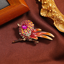 Honeyhandy Cute Bird Enamel Pins, Light Gold Alloy Rhinestone Animal Brooch for Women's Sweaters Coats, Fuchsia, 50x30mm