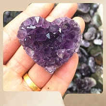 Honeyhandy Raw Rough Love Heart Natural Amethyst Specimen Cluster, Reiki Energy Stone Home Display Decorations, 30~40mm