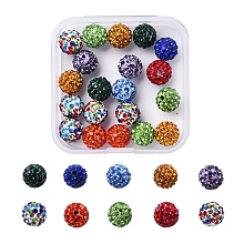 Honeyhandy 20Pcs Pave Disco Ball Beads, Polymer Clay Rhinestone Beads, Round, Mixed Color, PP13(1.9~2mm), 6 Rows Rhinestone, 10mm, Hole: 1.5mm