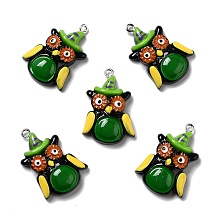 Honeyhandy Halloween Opaque Resin Pendants, with Platinum Tone Iron Loops, Owl, Colorful, 32x21.5x8mm, Hole: 2mm