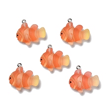 Honeyhandy Opaque Resin Pendants, with Platinum Tone Iron Loops, Frosted, Fish, Dark Orange, 24.5x26.5x7mm, Hole: 2mm