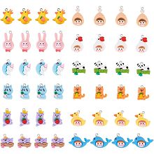 DICOSMETIC 48Pcs 12 Styles Resin Animal Charms Opaque Resin Pendants Resin Flatback Charm Rabbit/Dolphin/Duck/Goose/Dog/Panda/Koala/Cat Resin Charms for DIY Jewelry Crafts, Hole: 1.8-2mm