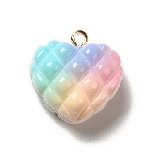 Honeyhandy Rainbow Color Opaque Resin Pendants, Rhombus Heart Charms, with Golden Tone Iron Loops, Colorful, 21x20x10.5mm, Hole: 2mm