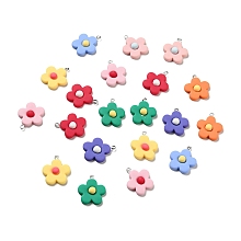 Honeyhandy Opaque Resin Pendants, with Platinum Tone Iron Loops, Five-Petal Flower Charm, Mixed Color, 28x24.5x6.5mm, Hole: 2x2.5mm