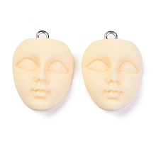 Honeyhandy Resin Pendants, with Platinum Iron Loop, Face, Navajo White, 22x16.5x9mm, Hole: 2mm