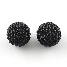 Honeyhandy Resin Rhinestone Beads, with Acrylic Round Beads Inside, for Bubblegum Jewelry, Black, 14x12mm, Hole: 2~2.5mm