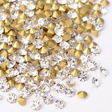 Honeyhandy Back Plated Diamond Glass Pointed Rhinestone, Crystal, 1.7~1.8mm, about 1440pcs/bag