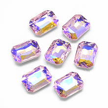 Honeyhandy Pointed Back Glass Rhinestone Cabochons, Back Plated, Faceted, AB Color Plated, Rectangle Octagon, Pearl Pink, 14x10x4.5mm