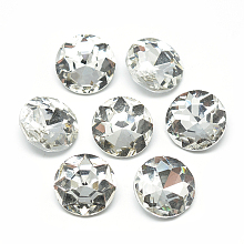 Honeyhandy Pointed Back Glass Rhinestone Cabochons, Back Plated, Faceted, Flat Round, Clear, 20x7.5mm