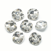 Honeyhandy Pointed Back Glass Rhinestone Cabochons, Faceted, Back Plated, Square, Clear, 12x12x5mm