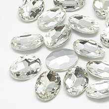 Honeyhandy Pointed Back Glass Rhinestone Cabochons, Back Plated, Faceted, Oval, Crystal, 18x13x5.5mm