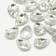 Honeyhandy Pointed Back Glass Rhinestone Cabochons, Back Plated, Faceted, teardrop, Crystal, 10x7x4mm