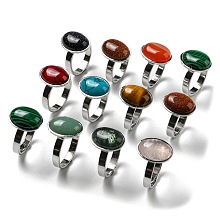 Honeyhandy Natural Gemstone Finger Ring, with Stainless Steel Finding, 4mm, Inner Diameter: 16~19.9mm, 12pcs/box