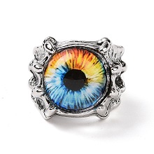 Honeyhandy Evil Eye Glass Wide Band Rings for Men, Punk Alloy Dragon Claw Open Ring, Antique Silver, Colorful, US Size 8(18.1mm)