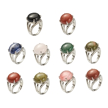 Honeyhandy Adjustable Natural & Synthetic Gemstone Finger Rings, with Brass Findings, US Size 7 1/4(17.5mm)