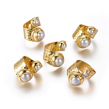 Honeyhandy Adjustable Pearl Cuff Finger Rings, with Brass Findings, Golden, 18.5~20mm