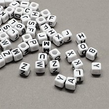 NBEADS 500g Large Hole White & Black Cube With Letter Mixed Acrylic Alphabet European Beads