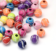 Honeyhandy Baseball Plating Acrylic Beads, Sports Beads, Large Hole Beads, Silver Metal Enlaced, Mixed Color, 12mm, Hole: 4mm, about 580pcs/500g