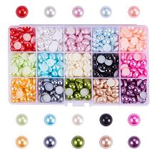 ARRICRAFT 1 Box 15 Colors Flat Back Pearl Cabochon 10mm Half Round Gem Scrapbook Craft, about 600pcs/box