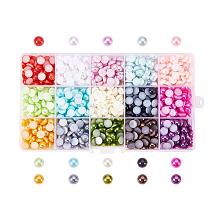 ARRICRAFT 1 Box 15 Colors Flat Back Pearl Cabochon 8mm Half Round Gem Scrapbook Craft, About 1125pcs/box