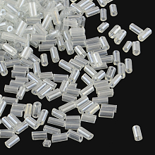 Honeyhandy Pearlized Glass Bugle Beads, Transparent Colours Lustered, Clear, 2~3x2mm, Hole: 1mm, about 450g/bag, 20000pcs/bag