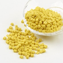 Honeyhandy Cube Opaque Colours Glass Seed Beads, Round Hole, Yellow, 3~7x3~4x3~4mm, Hole: 0.5mm, about 4500pcs/bag, 440~450g/bag