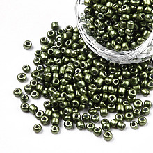 Honeyhandy 8/0 Baking Paint Glass Seed Beads, Round Hole, Round, Olive, 3~3.5x2mm, Hole: 1~1.2mm, about 10000Pcs/pound