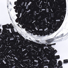 Honeyhandy Grade A Glass Seed Beads, Hexagon(Two Cut), Opaque Colours, Black, 1.5~2.5x1.5~2mm, Hole: 0.8mm, about 2100pcs/bag, 450g/bag