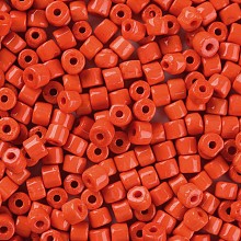 Honeyhandy Opaque Colours Glass Round Bugle Beads, Round Hole, Tomato, 4~6x5~6mm, Hole: 1.8mm, about 2250pcs/pound