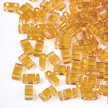 Honeyhandy 2-Hole Glass Seed Beads, Transparent Colours, Rectangle, Orange, 4.5~5.5x2x2~2.5mm, Hole: 0.5~0.8mm