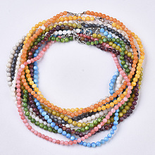 Honeyhandy Dyed Freshwater Shell Beaded Necklaces, with Platinum Plated Random Style Brass Lobster Claw Clasps, Round, Mixed Color, 16.69 inch(42.4cm)