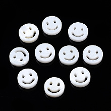 Honeyhandy Natural Freshwater Shell Beads, Flat Round with Smiling Face, Creamy White, 8x2.5mm, Hole: 0.8mm