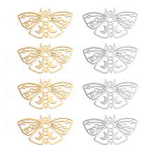 DICOSMETIC 8Pcs 2 Colors Stainless Steel Pendants Hollow Pressed Frame Moth Charms Golden Color Dangle Charms Making Kits for Jewelry Making, Hole: 1.6mm