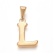 Honeyhandy 304 Stainless Steel Pendants, Golden, Initial Letter.L, 19x13x1.8mm, Hole: 3x7mm