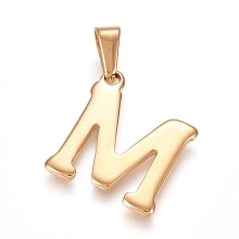 Honeyhandy 304 Stainless Steel Pendants, Golden, Initial Letter.M, 20x18x1.8mm, Hole: 3x7mm