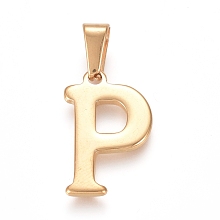 Honeyhandy 304 Stainless Steel Pendants, Golden, Initial Letter.P, 20x12.5x1.8mm, Hole: 3x7mm