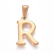 Honeyhandy 304 Stainless Steel Pendants, Golden, Initial Letter.R, 20x14x1.8mm, Hole: 3x7mm