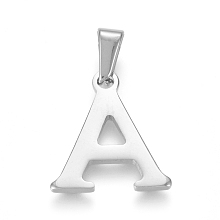 Honeyhandy 304 Stainless Steel Pendants, Stainless Steel Color, Initial Letter.A, 19x17x1.8mm, Hole: 3x7mm