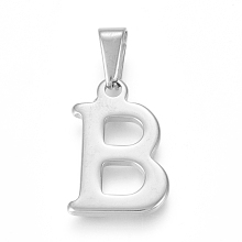 Honeyhandy 304 Stainless Steel Pendants, Stainless Steel Color, Initial Letter.B, 20x13x1.8mm, Hole: 3x7mm