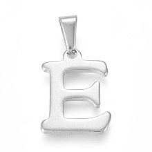 Honeyhandy 304 Stainless Steel Pendants, Stainless Steel Color, Initial Letter.E, 20x15x1.8mm, Hole: 3x7mm