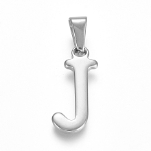 Honeyhandy 304 Stainless Steel Pendants, Stainless Steel Color, Initial Letter.J, 21x10x1.8mm, Hole: 3x7mm