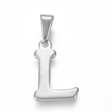 Honeyhandy 304 Stainless Steel Pendants, Stainless Steel Color, Initial Letter.L, 19x13x1.8mm, Hole: 3x7mm