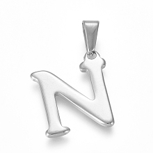 Honeyhandy 304 Stainless Steel Pendants, Stainless Steel Color, Initial Letter.N, 20x18x1.8mm, Hole: 3x7mm