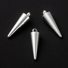 Honeyhandy 304 Stainless Steel Pendants, Spike/Cone, Silver, 18x5mm, Hole: 2mm